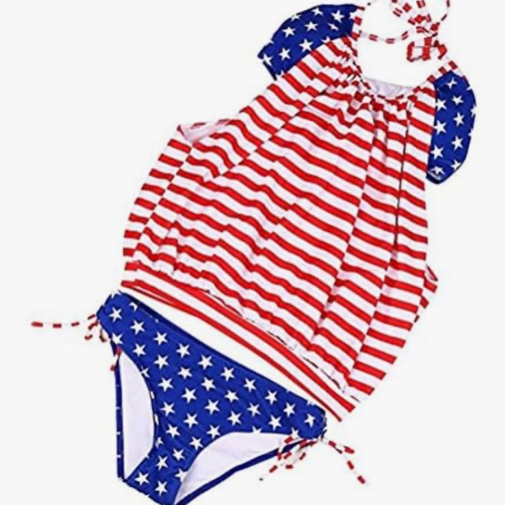 🚘Red and Blue Star-Striped Swimsuit NWOT 2 piece swim suits American flag design - Picture 3 of 13